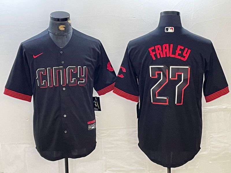 Men Cincinnati Reds 27 Fraley Black City Edition Nike 2024 MLB Jersey style 1